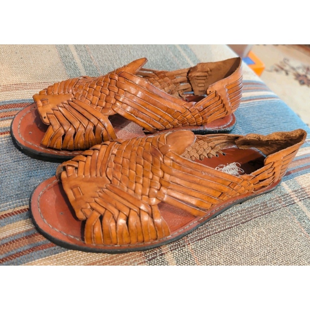 Sanchez Woven Leather Sandals Men's 11.25"  Brown Slip On Huarache Handmade